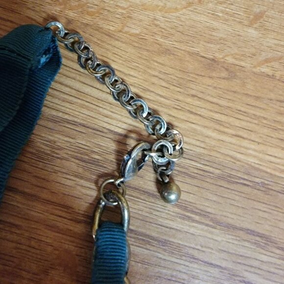 Very Unique Brass Chain Necklace with Teal Ribbon And Beattle Pendent - Picture 4 of 5